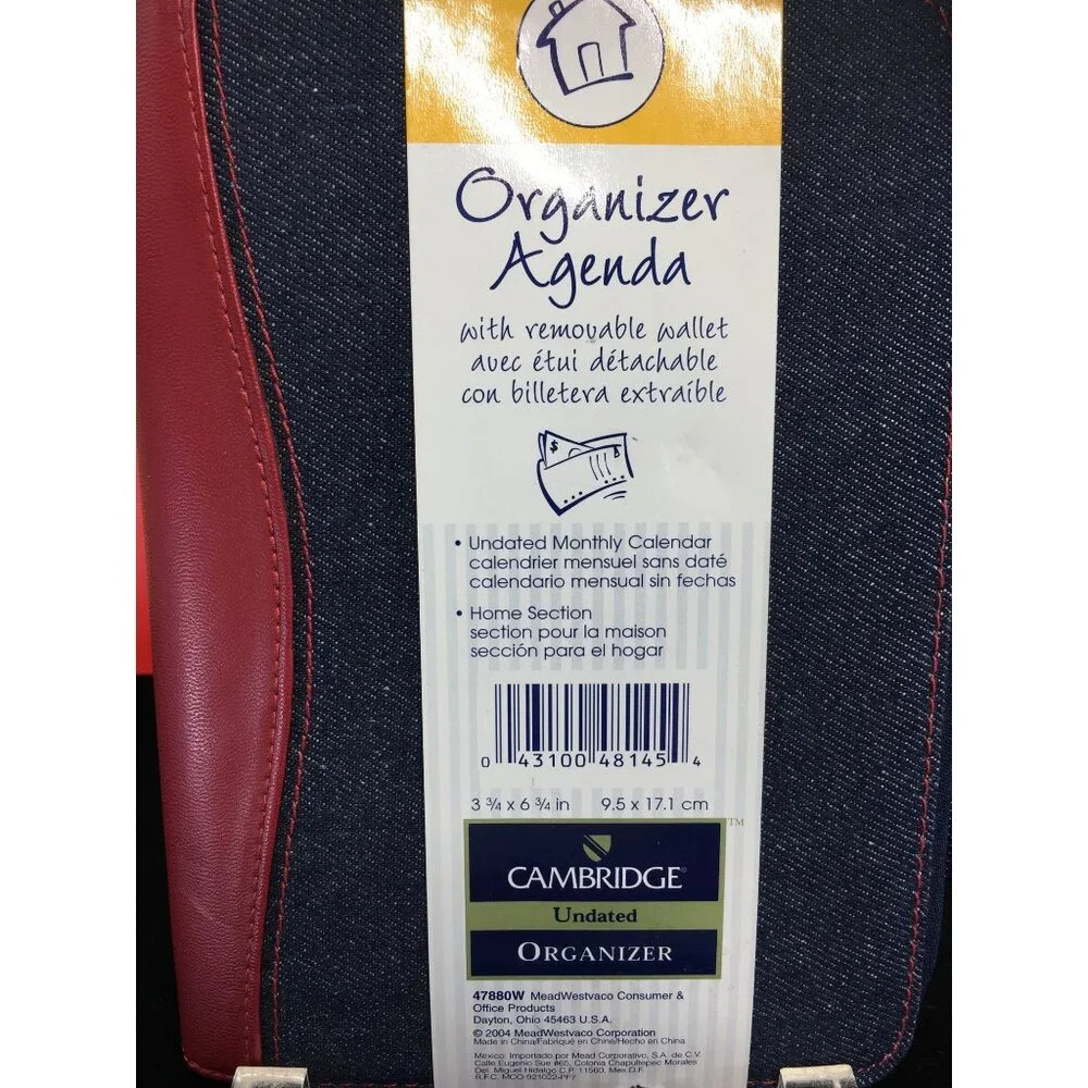Cambridge Organizer Agenda w/ Removable Wallet Undated Monthly Calendar NEW
